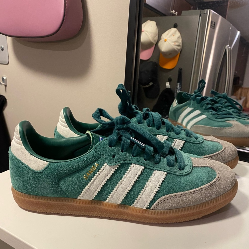 Green Adidas Sambas/ worn once
